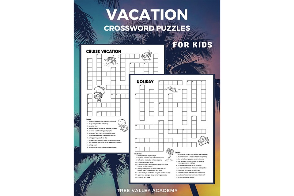 Printable Word Puzzles for Kids: Download themed crossword packs from Tree Valley Academy.