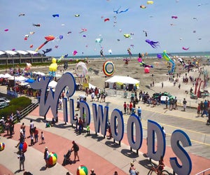 One of the world's premier kite festivals is held annually over Memorial Day weekend on Wildwood's expansive beach. Photo courtesy of the festival